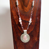 rose quartz and sterling pendant chain necklace