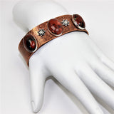fabricated textured copper cuff bracelet with sterling and jasper cabs