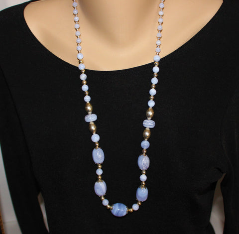 blue lace agate and sterling necklace and earrings set