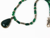 native american green onyx pendant and beads with sterling necklace