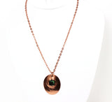 textured copper pendant with abalone on copper chain