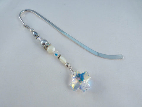 swarovski ab crystal cross and sterling plated bookmark